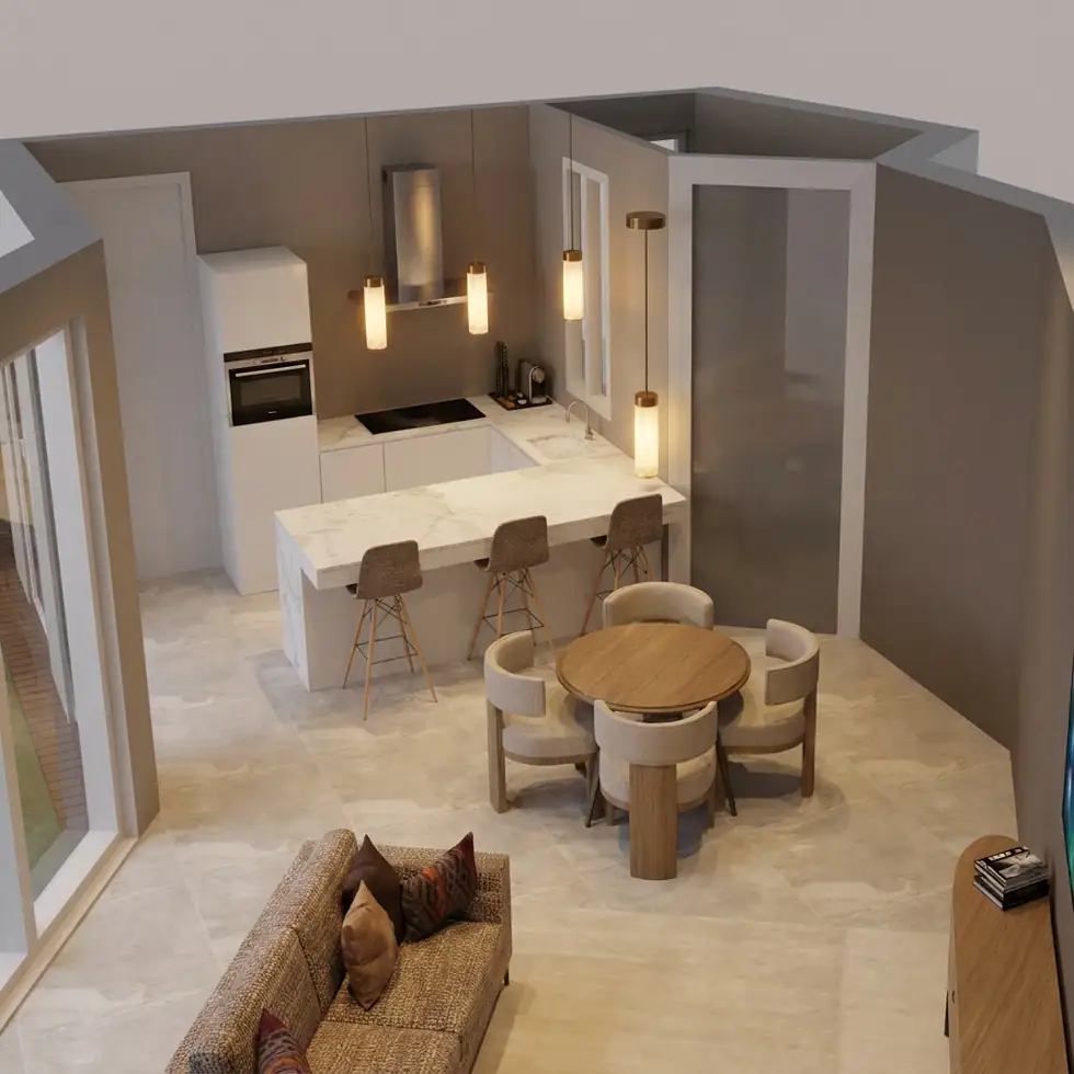 Open keuken en eethoek van Villa SoCa